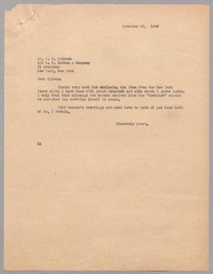[Letter from Harris L. Kempner to Mr. S. C. Coleman, December 23, 1946]