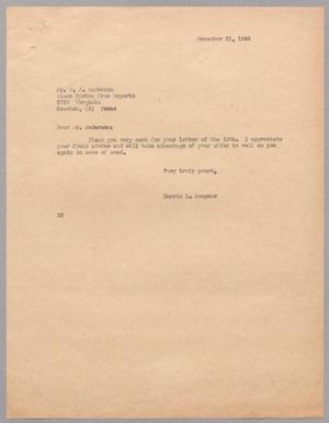 [Letter from Harris Leon Kempner to O. J. Anderson, December 21, 1946]
