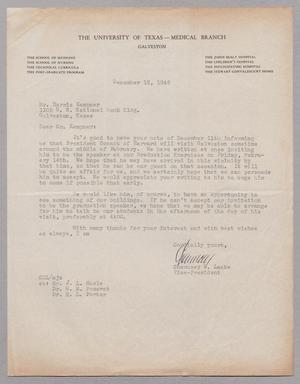 [Letter from The University of Texas - Medical Branch to Mr. Harris Kempner, December 12, 1946]