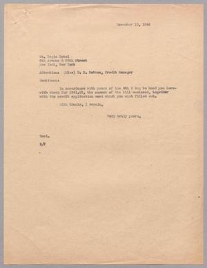 [Letter from Harris L. Kempner to St. Regis Hotel, December 10, 1946]