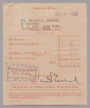 [Monthly Statement for Galveston Artillery Club Dues: December 1946]