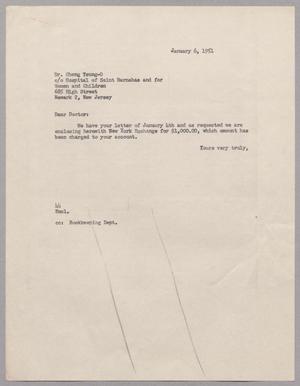 [Letter from A. H. Blackshear, Jr. to Dr. Cheng Tsung-O, January 6, 1951]