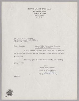 [Letter from Burton & Backenstoe to Mr. Harris L. Kempner, March 26, 1953]