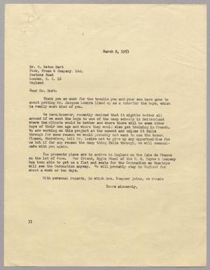 [Letter from Harris L. Kempner to Mr. H. Eaton Hart, March 2, 1953]