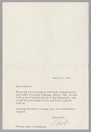 [Letter from R. O. Beach, Jr. to Harris L. Kempner, March 6, 1953]