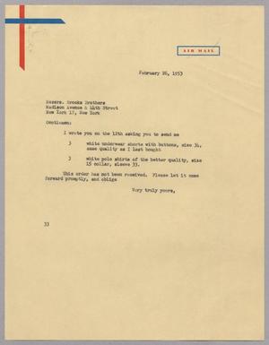 [Letter from Harris L. Kempner to Messrs. Brooks Brothers, February 26, 1953]