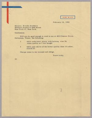 [Letter from Harris L. Kempner to Messrs. Brooks Brothers, February 12, 1953]