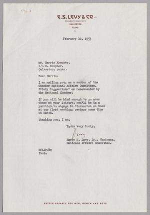 [Letter from Harry H. Levy, Jr. to Mr. Harris Kempner, February 12, 1953]