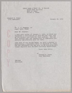 [Letter from Stewart B. Evans to Mr. I. H. Kempner, Jr., January 12, 1953]
