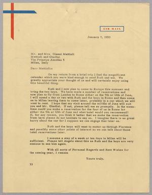 [Letter from Harris L. Kempner to Mr. and Mrs. Gianni Mattioli, January 7, 1953]