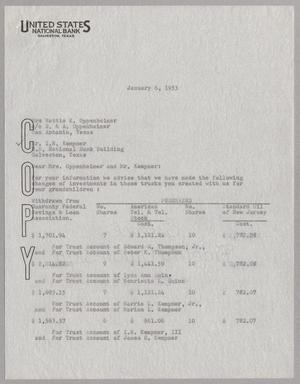 [Letter from J. E. Meyers to Mrs. Hattie k. Oppenheimer and Mr. I. H. Kempner, January 6, 1953]
