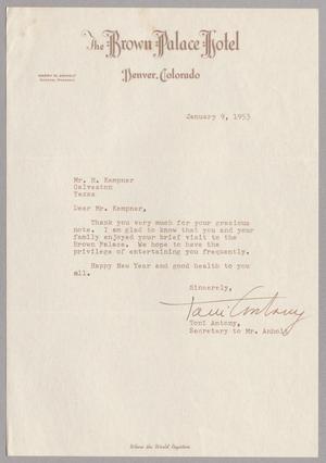 [Letter from Toni Antony to Mr. H. Kempner, January 9, 1953]