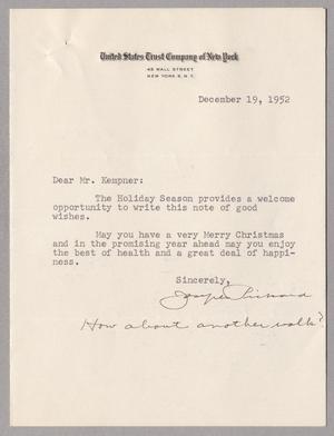 [Letter from the United States Trust Company of New York to Mr. Kempner, December 19, 1952]