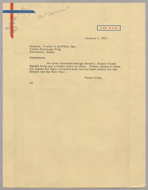 [Letter from Harris L. Kempner to Messrs. Fowler & McVitie, Inc., January 7, 1953]