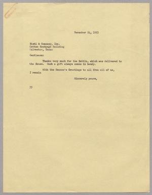 [Letter from Harris L. Kempner to Biehl & Company, December 24, 1953]