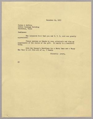 [Letter from Harris L. Kempner to Fowler & McVitie, December 24, 1953]