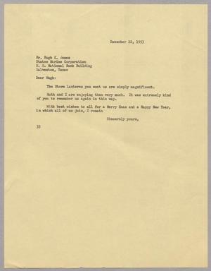 [Letter from Harris L. Kempner to Hugh K. Jones, December 22, 1953]