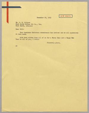 Primary view of object titled '[Letter from Harris L. Kempner to Mr. W. H. Lillard, December 22, 1953]'.