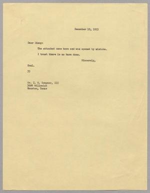 [Letter from Harris L. Kempner to Dinny, December 19, 1953]