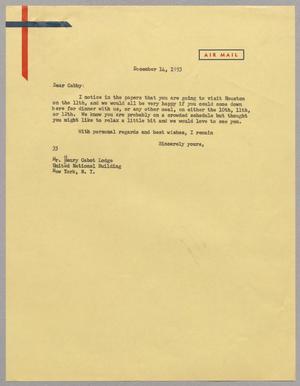 [Letter from Harris L. Kempner to Mr. Henry Cabot Lodge, December 14, 1953]