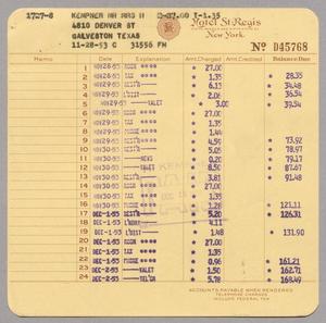 [Itemized Invoice for Hotel Regis: November and December 1953]