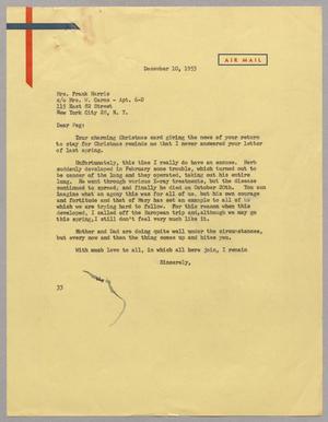 [Letter from Harris L. Kempner to Mrs. Frank Harris, December 10, 1953]