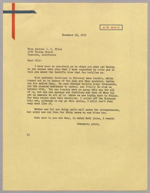 [Letter from Harris L. Kempner to Vice Admiral A. C. Miles, December 10, 1953]