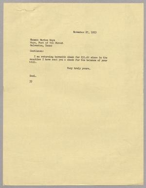 [Letter from Harris L. Kempner to Hanson marine Ways, November 27, 1953]