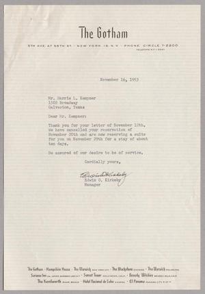 [Letter from Edwin O. Kirkeby to Mr. Harris L. Kempner, November 16, 1953]