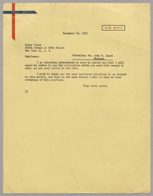 [Letter from Harris L. Kempner to Savoy Plaza, November 20, 1953]