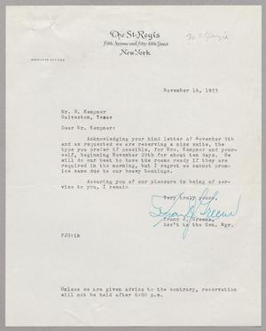 [Letter from Frank J. Greene to Mr. H. Kempner, November 16, 1953]