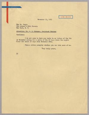[Letter from Harris L. Kempner to The St. Regis, November 16, 1953]