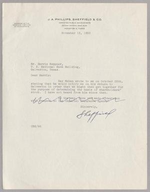 Primary view of object titled '[Letter from C. B. Sheffield to Mr. Harris Kempner, November 12, 1953]'.