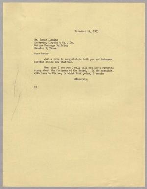 [Letter from Harris L. Kempner to Mr. Lamar Fleming, November 12, 1953]