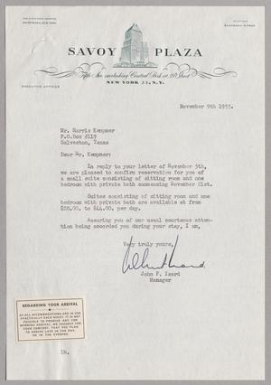 [Letter from John F. Isard to Mr. Harris Kempner, November 9, 1953]