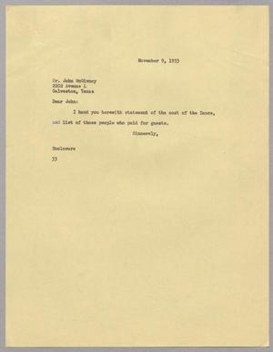 [Letter from Harris L. Kempner to Dr. John McGivney, November 9, 1953]