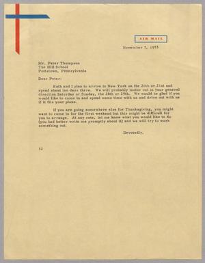 [Letter from Harris L. Kempner to Mr. Peter Thompson, November 7, 1953]