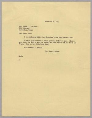 [Letter from Harris L. Kempner to Mrs. Chaz. L. Zwiener, November 6, 1953]