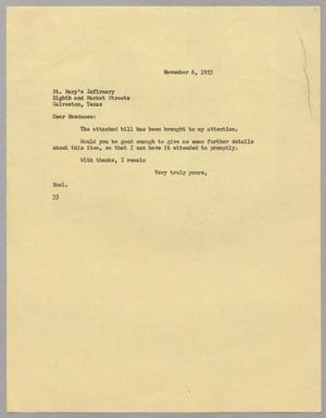 [Letter from Harris L. Kempner to St. Mary's Infirmary, November 6, 1953]