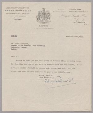 [Letter from Henry Poole & Co. to Mr. Harris Kempner, November 11, 1953]
