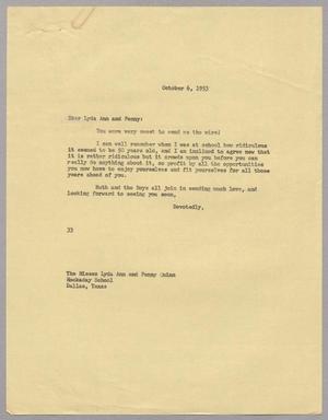 [Letter from Harris L. Kempner to Lyda Ann and Penny, October 6, 1953]