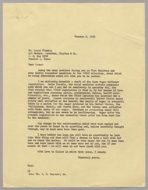 [Letter from Harris L. Kempner to Mr. Lamar Fleming, October 2, 1953]