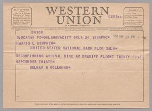 [Telegram from Delmar W. Holloman to Harris L. Kempner, September 29, 1953]