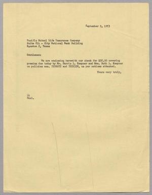 [Letter from A. H. Blackshear, Jr. to Pacific Mutual Life Insurance Company, September 9, 1953]