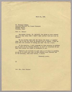 [Letter from Harris L. Kempner to Dr. Giuseepe Grampa, March 24, 1954]