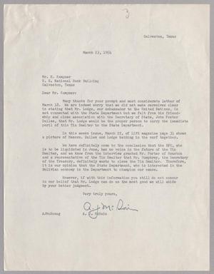 [Letter from A. J. McSain to Mr. H. Kempner, March 23, 1954]