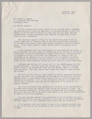 [Letter from A. J. McSain to Mr. Harris L. Kempner, March 16, 1954]