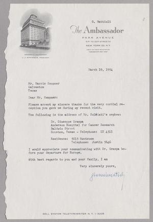 [Letter from G. Mattioli to Mr. Harris Kempner, March 19, 1954]