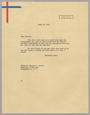 [Letter from Harris L. Kempner to Charles S. Thomas, March 16, 1954]