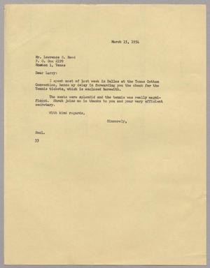 [Letter from Harris L. Kempner to Mr. Lawrence S. Reed, March 15, 1954]